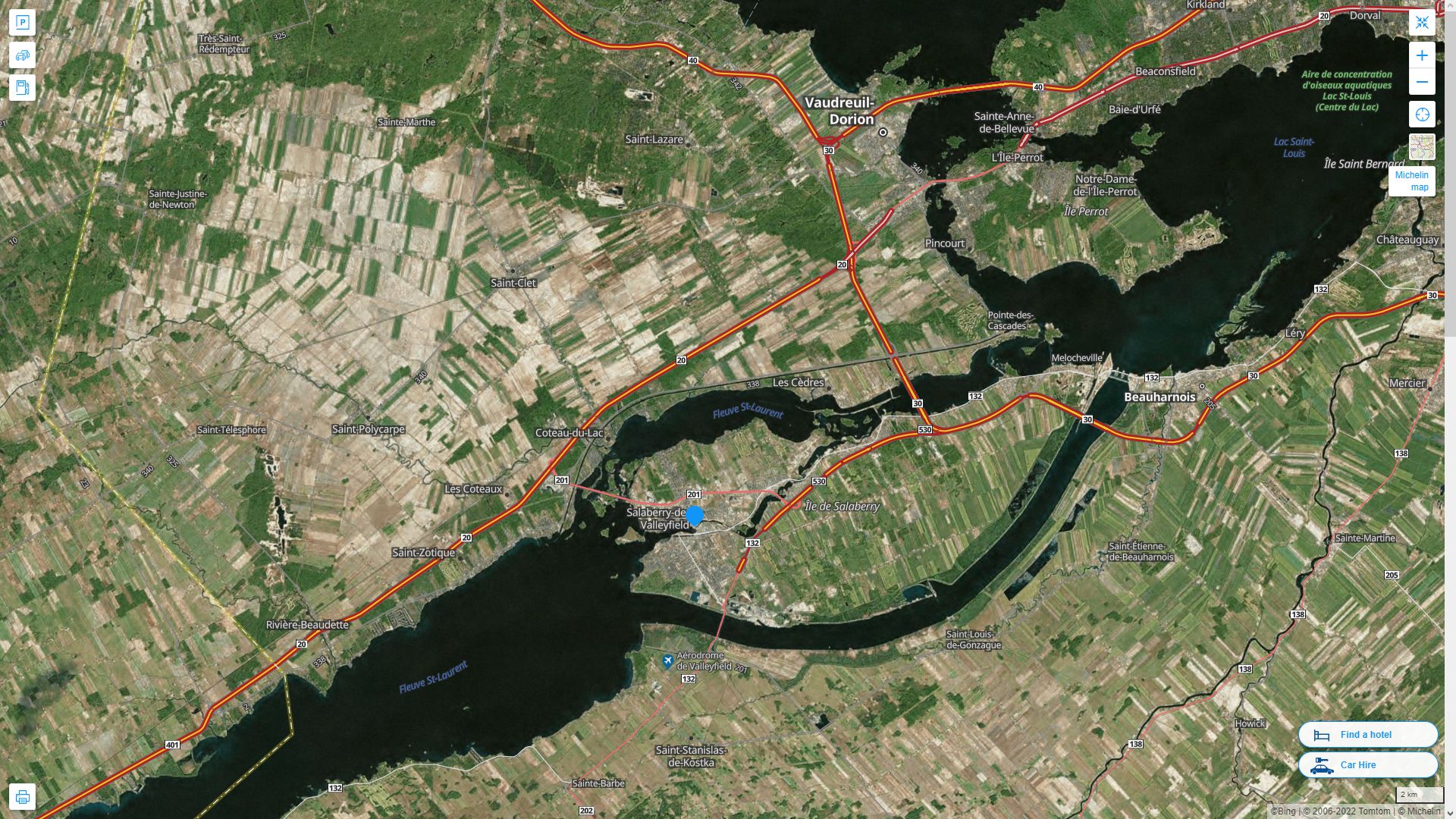 Salaberry de Valleyfield Highway and Road Map with Satellite View
